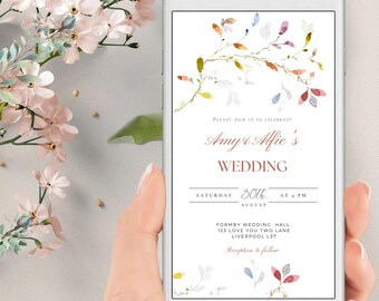Wildflower Wedding Evite Template – Digital Phone Invitation, Text Message Invite