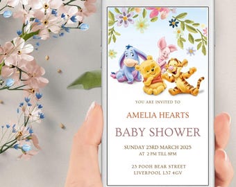 Winnie The Pooh Electronic Baby Shower Invitation, Pooh Bear Phone Party Evite, Instant Download, Text Message, Smartphone Invite PB1