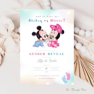Editable Mickey Mouse Gender Reveal Invitation Gender Neutral Mickey or Minnie Invite Printable Template Instant Download MM1