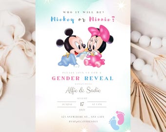 Bearbeitbare Mickey Mouse Gender Reveal Einladung Gender Neutral Mickey oder Minnie Invite Printable Template Instant Download
