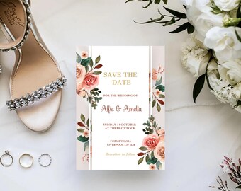 Save The Date Invitation Rose Border Template: Wedding Invite Printable Download RB