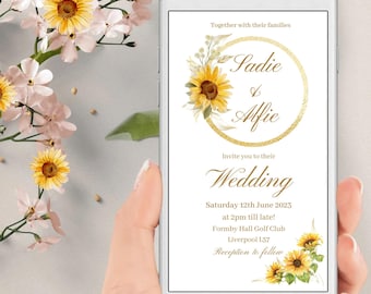 Sunflower Wedding Invitation, Yellow Floral Phone Evite (Digital Download)