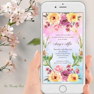 Blumenhochzeitseinladungsvorlage Einladungskarte Pink Blumen Hochzeit E-Invite Geometrische Digitaler Download Bearbeiten mit Canva PF1