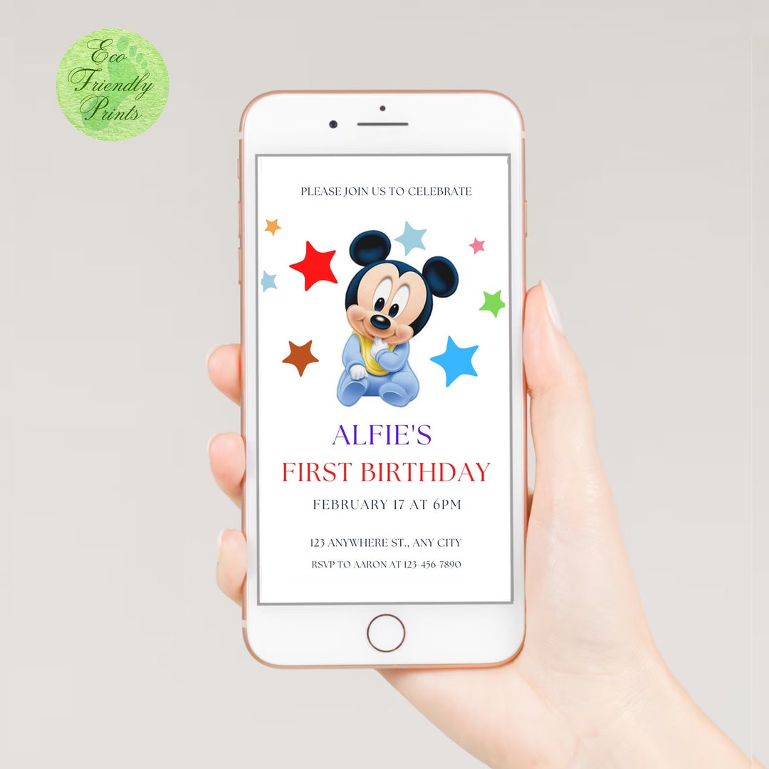 Editable Mickey Mouse 1st Birthday Invitation: Digital Evite - Etsy ...