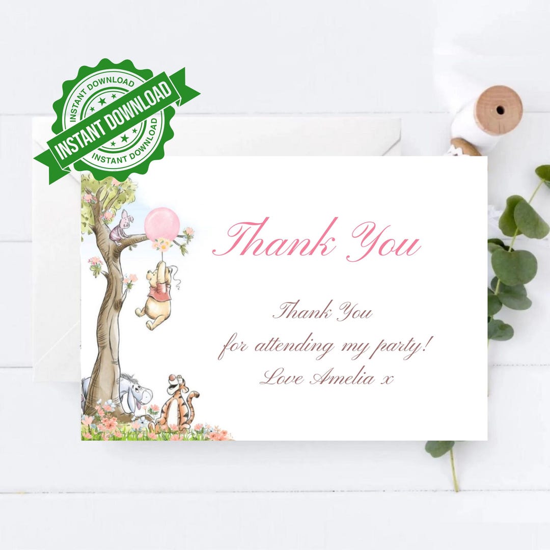 Downloadable Thank You Note Card / Classic Winnie the Pooh Party