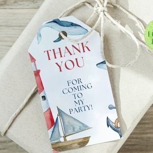 Nautical Sailboat Party Thank You Favor Tag - Ahoy It&#39;s a Boy Baby Shower - Coastal Ocean Theme Editable Gift Favor Tags#NT1