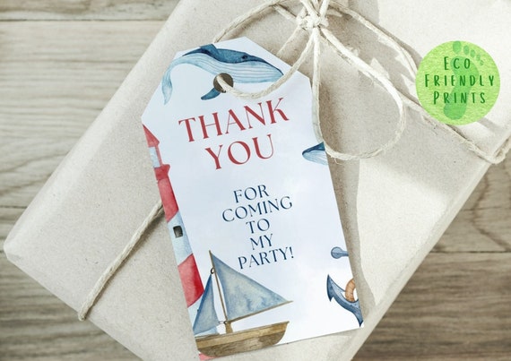 Nautical Baby Shower Favor Tags: Sailboat Ahoy Thank You (editable
