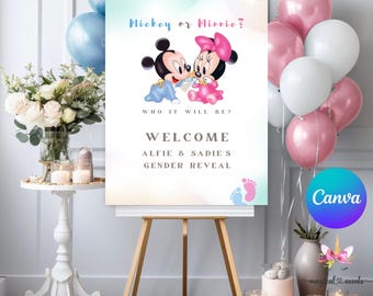 Editable Mickey Minnie Gender Reveal Welcome Sign Gender Neutral Mickey or Minnie Welcome Poster Printable Template Instant Download