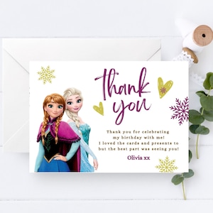 Plantilla de tarjeta de agradecimiento congelada, imprimible congelada, tarjeta de agradecimiento editable congelada, tarjeta de agradecimiento de cumpleaños congelada, Canva