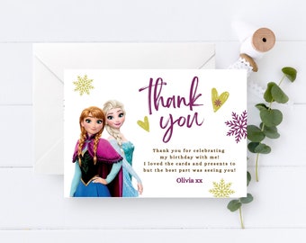Frozen Thank You Card Template, Frozen Printable, Frozen Editable Thank You Card, Frozen Birthday Thank You Card, Canva