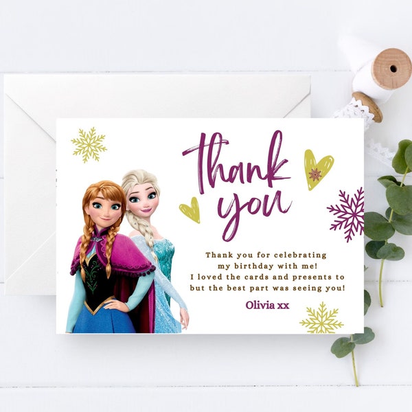 Frozen Thank You Card Template, Frozen Printable, Frozen Editable Thank You Card, Frozen Birthday Thank You Card, Canva