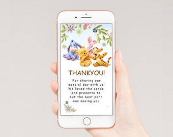 Electronic Pooh Bear Thank You Card Template Editable Digital Download, Winnie The Pooh Thank You Note eCard for Phone, Text Paperless PB1