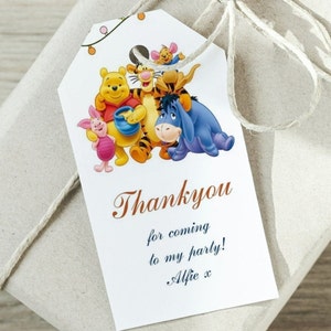 Etichetta per bomboniere Winnie The Pooh MODIFICABILE, Ringraziamento per baby shower Winnie The Pooh neutro, Bomboniere al miele, Adesivi al miele, Modello Canva #CP