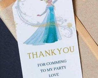 Editable Frozen Favor Tags Thank You Frozen Tag Elsa Birthday Label Girl Digital Template Printable