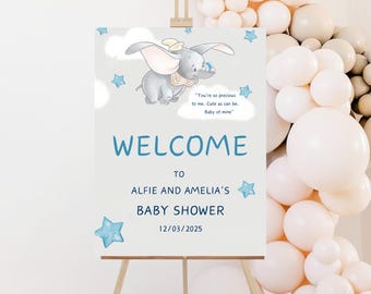 Dumbo Blue and Grey Welcome Banner, Dumbo Party Signage Decor, Digital File, BDB