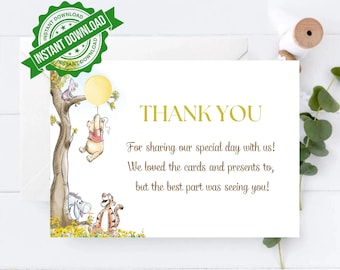 Winnie The Pooh Thank You Card, Baby Shower Bear, Editable Template (Digital Download) PYB