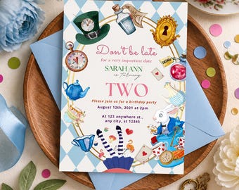 Alice in Wonderland Invitation, Mad Hatter Tea Party Invite, Editable Birthday Invitation, Canva Template, Digital Download