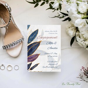 Floral engagement party invitation template Navy blush engagement invite Engagement e-invite Customizable invite Download Canva