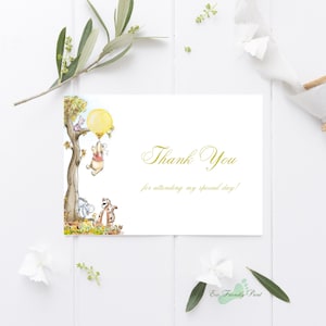Carte de remerciement Winnie l'ourson, remerciement plat neutre sexiste, anniversaire de Winnie l'ourson, remerciement pour la baby shower de Winnie l'ourson, modèle, PYB
