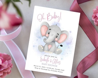 Editable Elephant Baby Shower Invitation Girl Pink Baby Elephant Invite Little Peanut Baby Shower Invite Printable Template