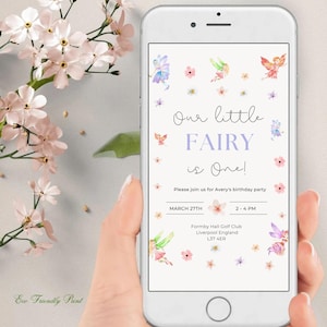 Plantilla de invitación para el primer cumpleaños de una hada: Jardín encantado