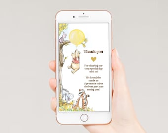 Paperless Digital Thank You Message Winnie The Pooh Party Template Birthday Thank you Electronic Thank You Birthday Party Evite PYB