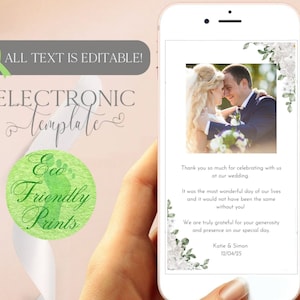Modèle de carte de remerciement pour téléphone numérique, mariage par texte, carte de remerciement électronique avec photo, note de remerciement avec photo à télécharger