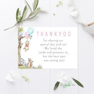 Carte de remerciement Winnie l'ourson, modèle de révélation de genre Winnie l'ourson classique, modèle de révélation de genre Winnie l'ourson, carte de voeux de remerciement Winnie l'ourson classique pour baby shower