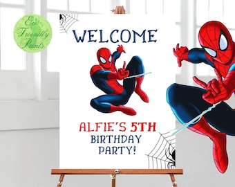 Spiderman Editable Welcome Sign - Any Age - Party 18 x 24 and 24 x 36" Cards spiderman Poster EDIT INSTANT DOWNLOAD, kids party welcome