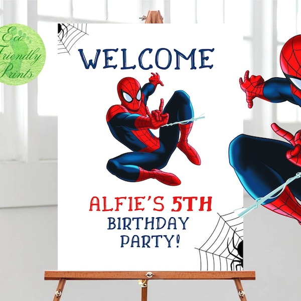 Spiderman Editable Welcome Sign - Any Age - Party 18 x 24 and 24 x 36" Cards spiderman Poster EDIT INSTANT DOWNLOAD, kids party welcome