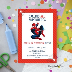 編集可能なスパイダーマンの誕生日パーティー招待状 男の子向け スーパーヒーロー全員招待 招待状 印刷可能なテンプレート 即時ダウンロード