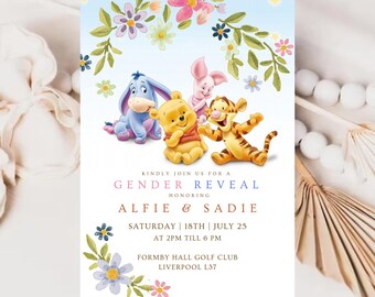 Editable Pooh Bear Gender Reveal Invitation Boy or Girl Winnie The Pooh Invite Printable Template Instant Download #WPR