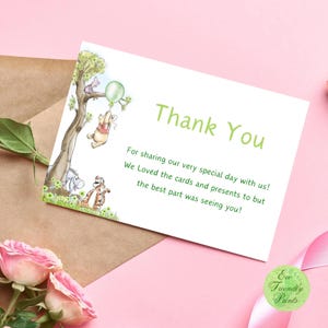 Carte de remerciement classique Winnie l'ourson, tente et appartement de remerciement, anniversaire de Winnie l'ourson, remerciement classique pour une fête de naissance de l'ourson, toile #PGB