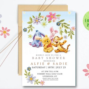 Editable Pooh Bear Baby Shower Invitation Boy or Girl Template - Etsy