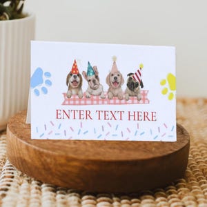 Puppy Place Cards Instant download Birthday Place Cards Name Tent Cards Dog Birthday Place Cards Pet Food tent Canva Place card Editable