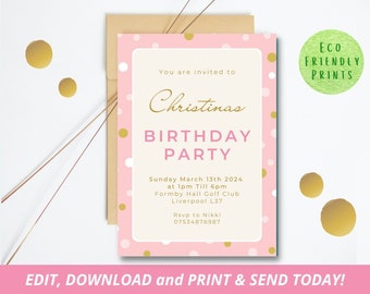 Pink and Gold Birthday Invitation Template Editable Any Age - Etsy