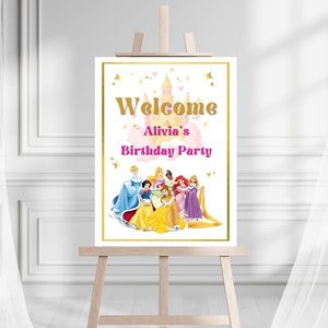 Editable Princess Welcome Sign Princess Birthday Girl Princess Party Decor Editable Template Printable Sign