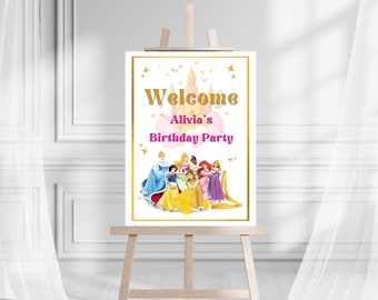 Editable Princess Welcome Sign Princess Birthday Girl Princess Party Decor Editable Template Printable Sign