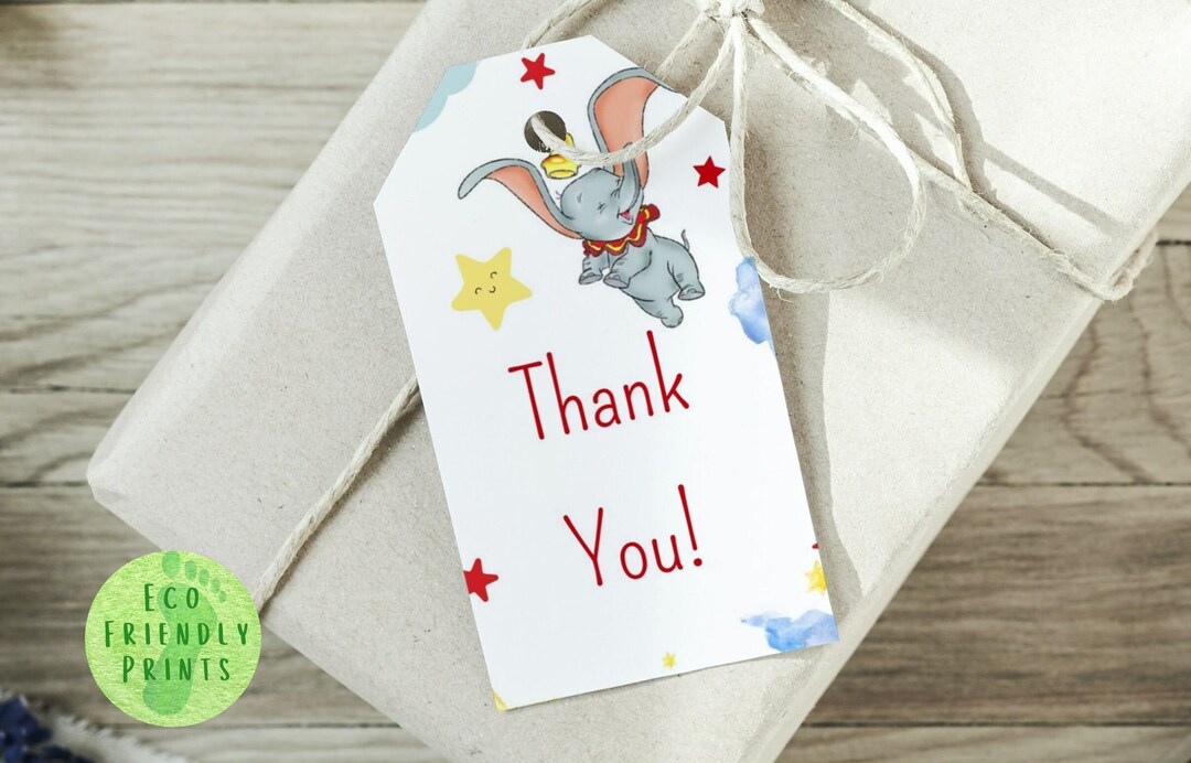 Editable Dumbo Thank You Party Tags, Birthday Favor Gift Tags, Dumbo ...
