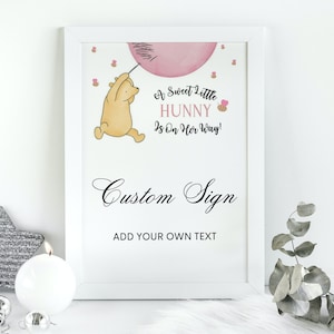 Editable Winnie The Pooh Custom Sign Pooh Bear Birthday Girl Classic Winnie The Pooh Party Decor Canva Template Printable #FP