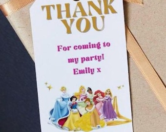 Princess Birthday Favor Tags: Disney Princess  Party Thank You (Printable Editable Template)