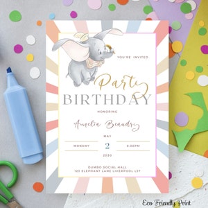 Invito di compleanno Dumbo, invito per il primo compleanno di Dumbo, invito per la festa di Dumbo, invito Dumbo, 1° compleanno, circo, QUALSIASI ETÀ