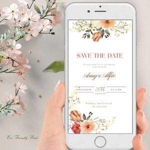 Beige wedding save the date Boho save the date template Electronic save the date Wedding announcement Download Edit with Canva PG1
