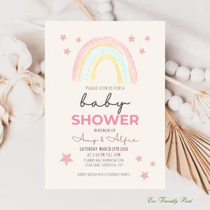 Baby Shower Invitation Template | Pink Rainbow Baby Shower Invite | It's a girl baby shower Invite | Instant Download | Printable