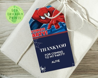 Etiquetas de agradecimiento de cumpleaños de Spiderman: pegatinas editables (descarga digital)
