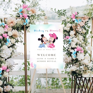 Editable Mickey or Minnie Welcome Sign Mickey or Minnie Gender Reveal Mickey or Minnie Party Decor Printable Template Instant Download MM1