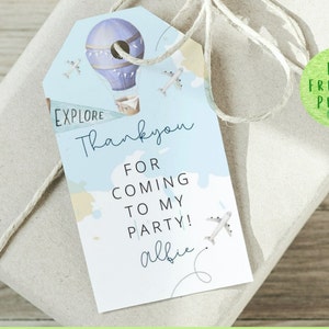 EDITABLE Hot Air Balloon Favor Tag, Boy First Birthday, Hot Air Balloon Thank You Label, Hot Air Balloon Birthday Thank You