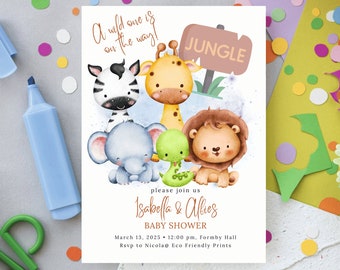 Editable Safari Baby Shower Invitation, Boy Jungle Baby Shower Invite, Greenery Jungle Safari Animals Invitation, Printable Template