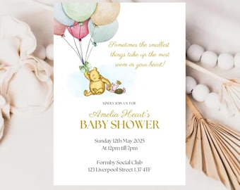 Classic Winnie the Pooh Baby Shower Invitation, Classic Winnie the Pooh Baby Shower Invite, Baby Shower Invitation Neutral, Template, PAP