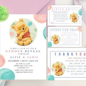 Winnie The Pooh Gender Reveal Invitation Bundle (Editable)